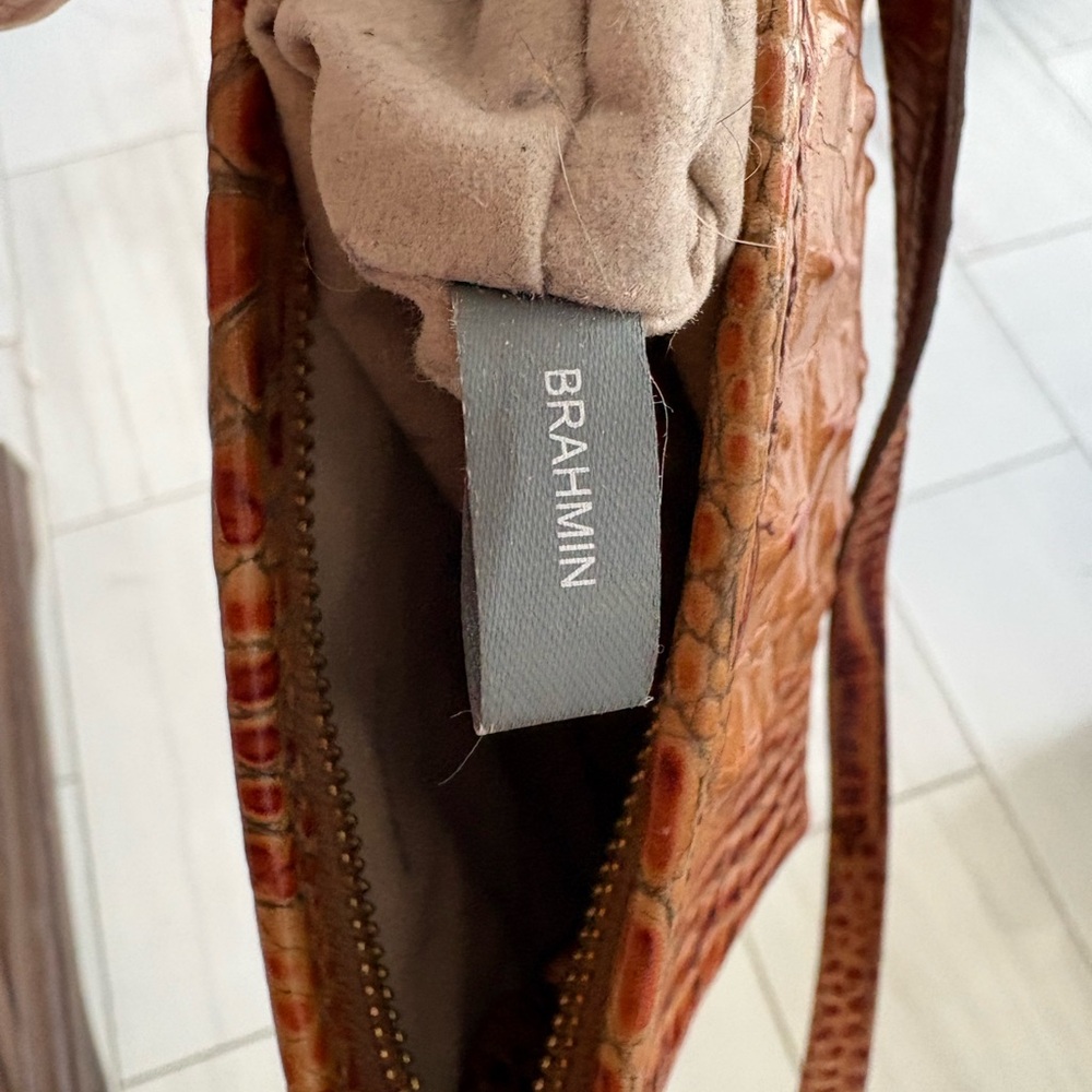 BRAHMIN Lorelei Shoulder/Clutch Handbag Pecan Croco Embossed Leather - Picture 13 of 13